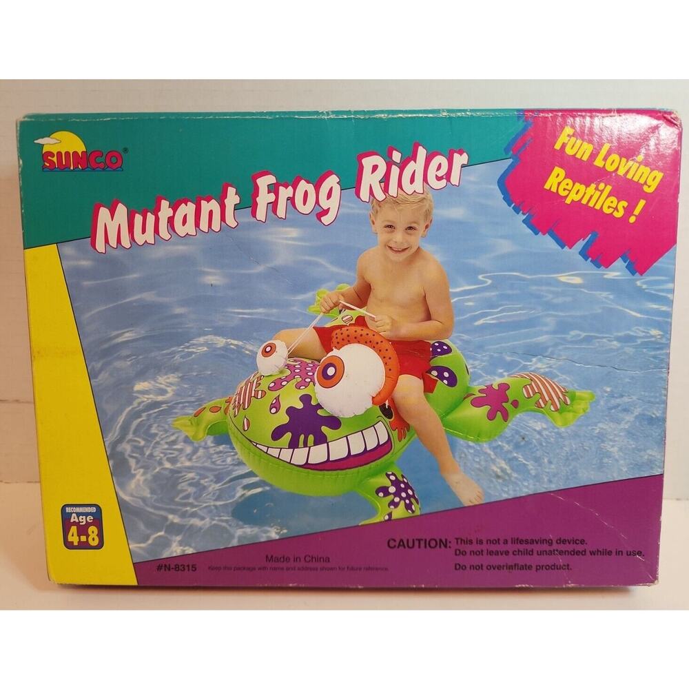 Vintage Sunco Mutant Frog Rider Kids Inflatable 1998 N-8315 NEW RARE UNUSED